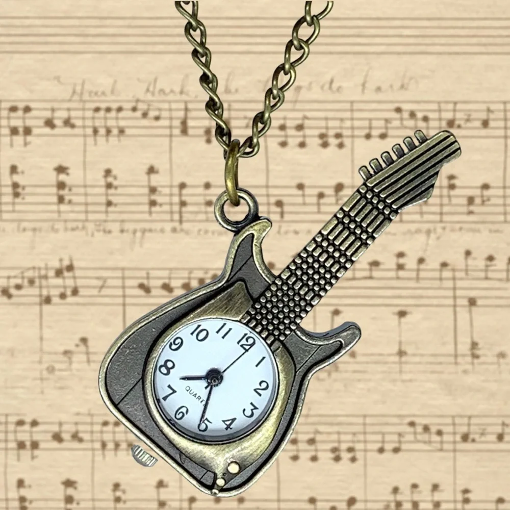 Alloy Guitar Pocket Quartz Watch With Chain For Any Music Lover - Picture 1 of 4